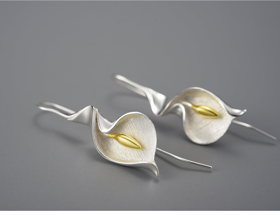 Sterling silver lily flower drop earrings