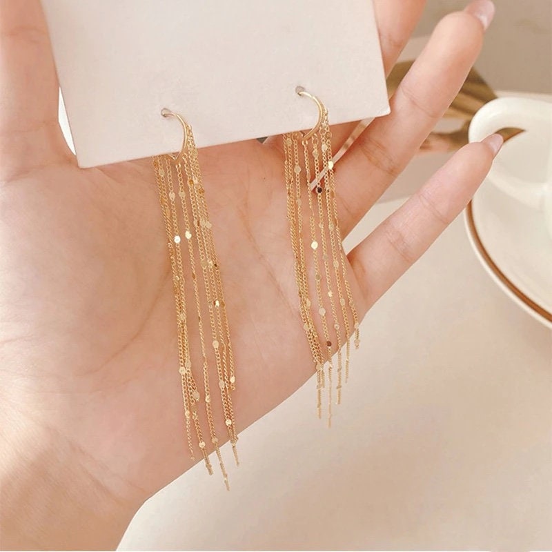 gold tassel drop earrings